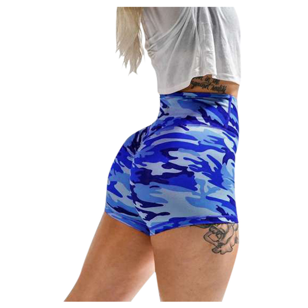 2020 New Women High Waist Camouflage Fitness Shorts Side Bandage Push Up Slim Shorts Stretchy Camo Print Sexy Short Shorts