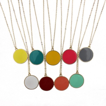 ZWPON New Monogram Enamel Blank Disk Disc Necklace Gold Fashion Women Medal Necklace Jewelry Wholesale