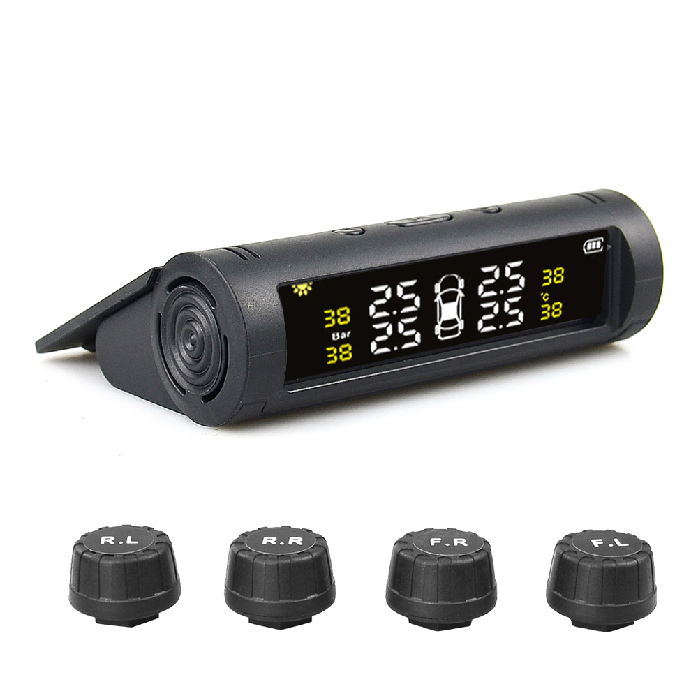 TPMS Car Tire Pressure Monitor System Automatic Brightness Control Solar Power Adjustable LCD screen Wireless 4 tire