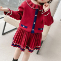 Humor Bear Girls Clothes Suit Autumn Winter New Doll Collar Girls Sweater+Pleated Skirt Sets Baby Kids Children Clothes For Girl