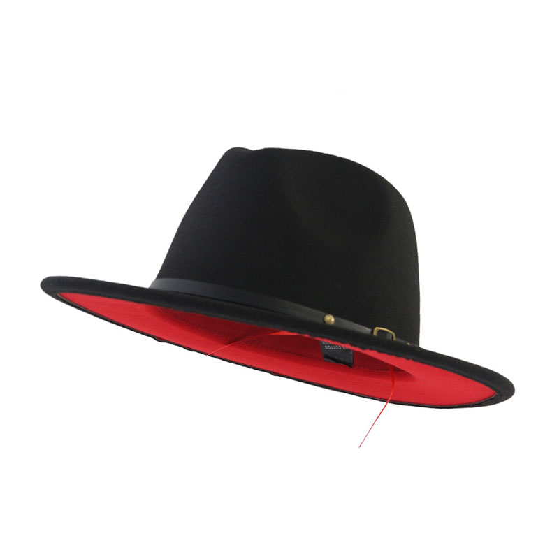 2020 winter fedora hats for women fashion Flat wide Brim Wool Felt Jazz Hats for men black and red goth top vintage wedding Hat
