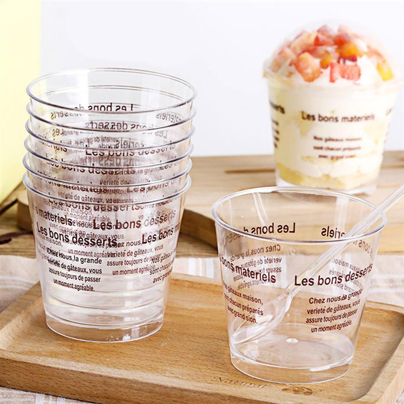 50 Sets Disposable Mousse Cup DIY Tiramisu Cup Plastic Dessert Cup Dessert Container With Spoon And Lid Coffee
