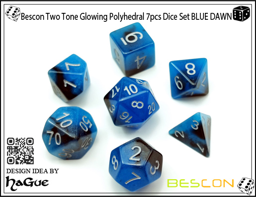 Bescon Two Tone Glowing Polyhedral 7pcs Dice Set BLUE DAWN-2