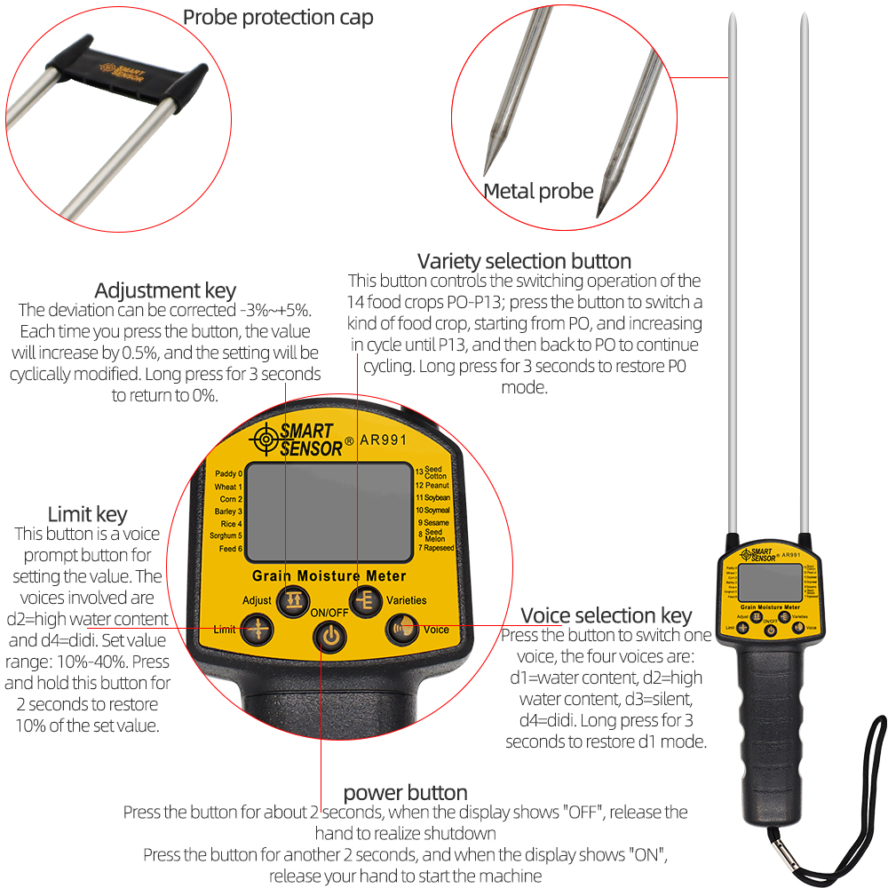 Grain Moisture Meter High Quality Professional Digital Hygrometer For Corn Wheat Rice Bean Flour Fodder Rapeseed Seed