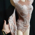 Women's Sexy Bodysuit Bar Nightclub Venetian Pearl Sparkly Rhinestone Stage Performance Costumes Female Singer Dance Wear