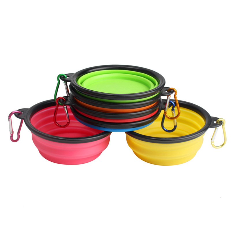 Outdoor Travel Portable Puppy Doogie Food Container Feeder Dish New Collapsible Foldable Silicone Dog Bowl Candy Color on Sale