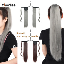 Chorliss Long Straight Synthetic Ponytail Hairpieces Wrap on Clip Hair Extensions Ombre Brown Velcro Pony Tail Blonde Fake Hair