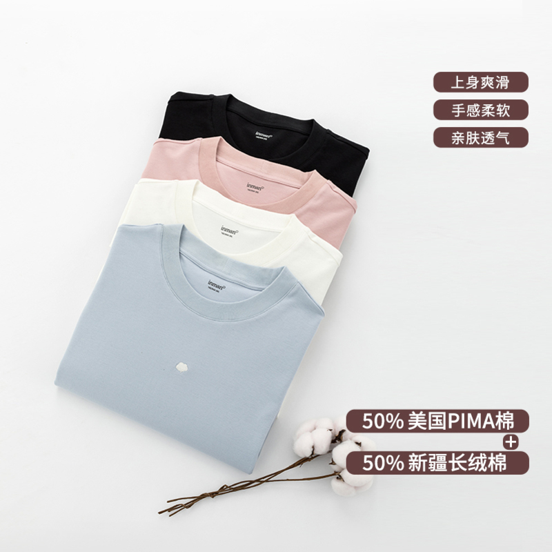 INMAN Cotton Series 2020 Spring New Arrival Highly Quality Cotton Round Collar Fit Shape Loose Style T Shirt