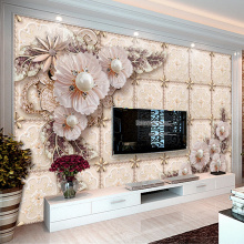 Custom Mural Wallpaper Luxury 3D Stereoscopic Jewelry Pearl Flower Living Room Sofa TV Background Wall Painting Papel De Parede