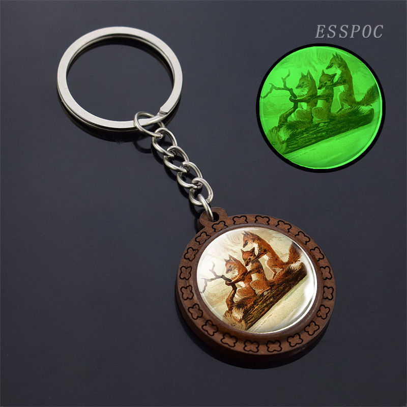 Glow in the Night Luminous Wooden Keychain Keyrings Bohemia Long Chains Key Chain Handmade Pattern Jewelry Accessories Wholesale