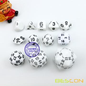 Bescon 60 Side Dice Set, 12pcs Polyhedral Dice Set D3-D60, D3 D4 D6 D8 D10 D100 D12 D20 D24 D30 D50 D60 RPG Dice Set in White