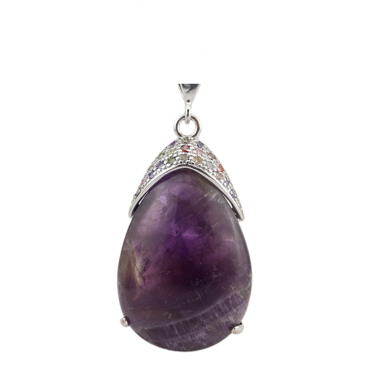 Natural teardrop quartz crystal stone inlaid with colorful Zircon Pendant water drop therapy chakra jewelry
