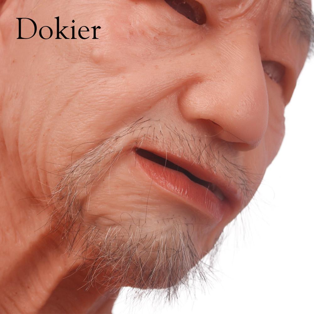 Dokier silicone realistic full face Props Old Man Male fetish real skin Halloween Masquerade Party Full Head masks Cosplay