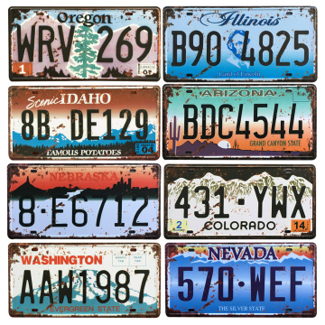 Vintage Metal Poster USA Texas New York California Car Number Metal License Plate Decor Wall Bar Pub Garage Tin Signs & Plaques