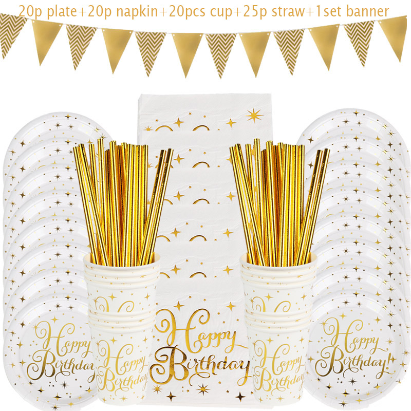Birthday Decorations Disposable Tableware Set Paper Straws Cups Plates Banner Napkins Boy Girl Kids Adult Birthday Party Decor