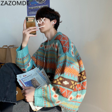 ZAZOMDE 2020 New Sweater Men Winter Clothes Thicker Korean Warm Streetwear Mens Sweaters and Pullovers Harajuku Printed