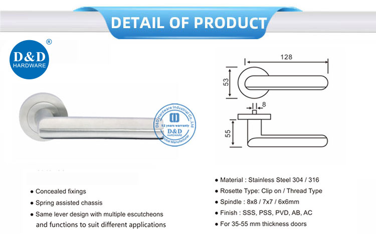 Stainless Steel 304 High Grade Solid Lever Handle - Modern Design