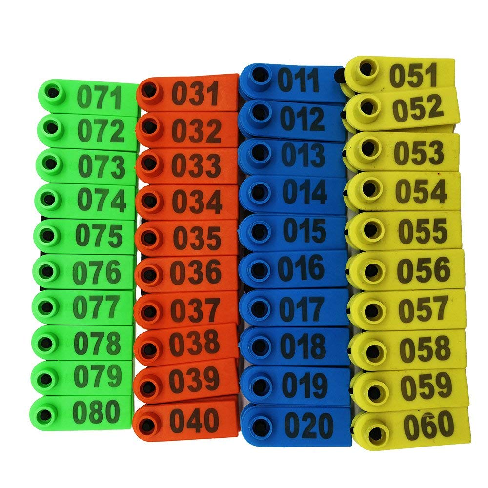 100 Number Plastic Livestock Ear Tag Multicolor Animal Tag Blue Yellow Orange and Ear Tag Applicator for Goat Sheep