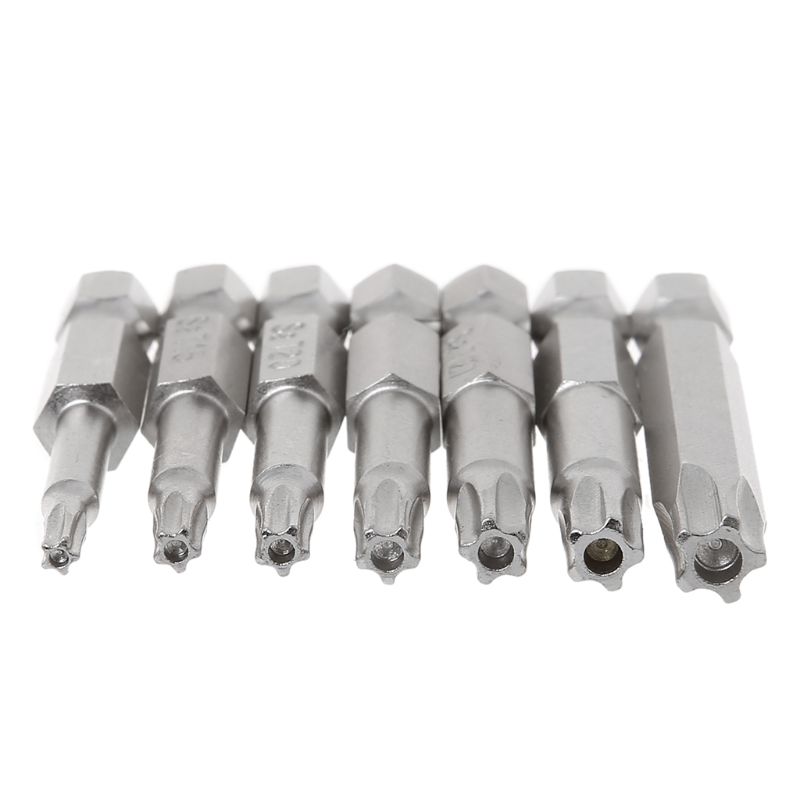 7Pcs Star Drill Bits Screwdriver Magnetic 1/4" Hex Shank Hand Tools Five-pointed Star Bore T10-T40