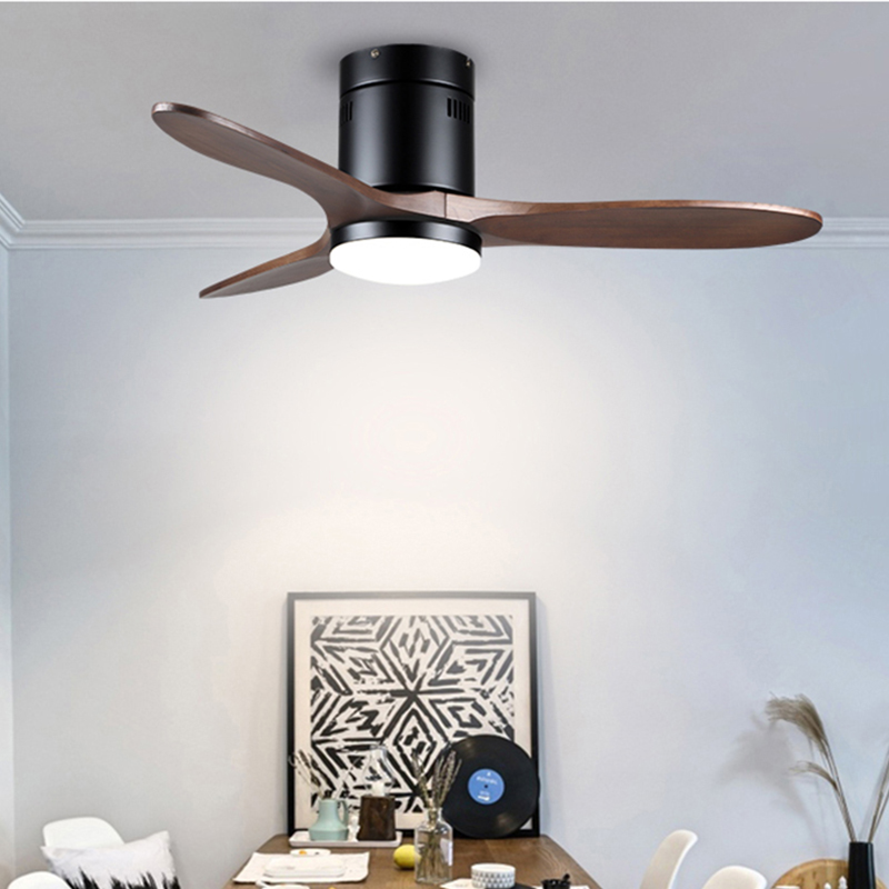 BTX Nordic dining room solid wood no lamp ceiling fan bedroom simple low floor American household fan Ventilator for 110V 220V