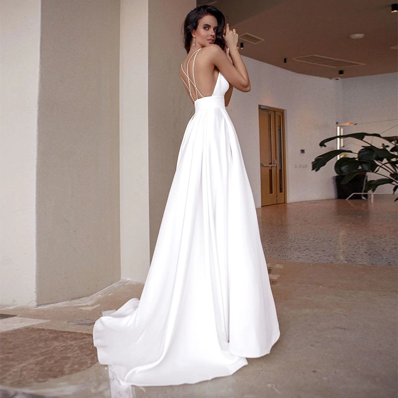 Sexy Simple Wedding Dress 2021 Spaghetti Straps V Neck Ruched Bodice A Line Boho Beach Wedding Dresses Vestido De Noiva