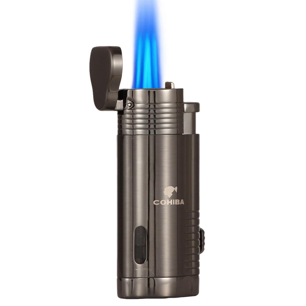 COHIBA Lighter Gas Butane 3 Flame Jet Torch Cigarette Lighters Windproof Men Metal Cigar Lighter Refillable