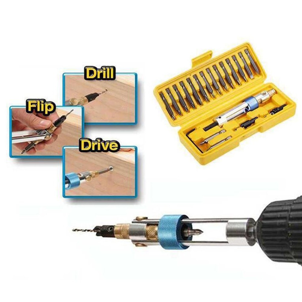 20 Bits Set Drill Driver Swivel Head Quick-Change From Drilling To Driving Torque Ratchet Screwdriver Spanner Repair Tools