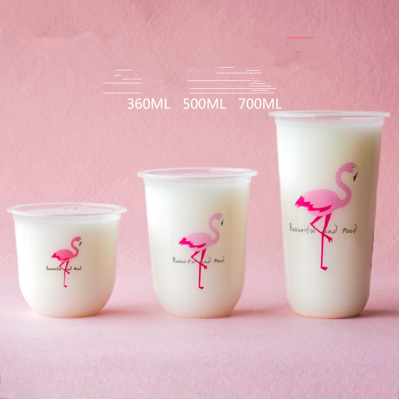 50pcs 95 caliber U shape creative cute disposable juice cup transparent milk tea plastic cups cold drink packaging cups with lid