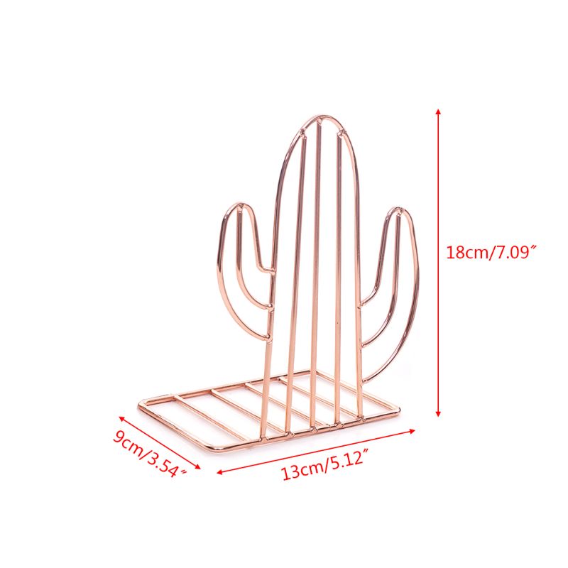 2PCS/Pair Creative Cactus Shaped Metal Bookends Book Support Stand Desk Organizer Storage Holder Book Shelf