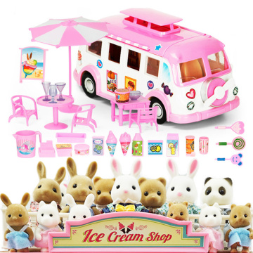 Dollhouse Furniture Dolls Role Play Forest Animal Family Picnic Car Bus Set DIY Little Critters Home Pretend Gifts Toy for Girls