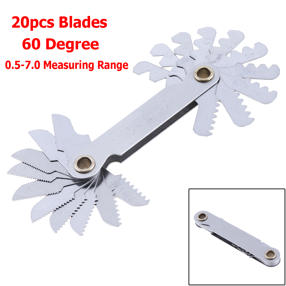 55 and 60 Degrees Metric Thread Gauge Stainless Steel Screw Pitch Gauge Folding Measuring Tool with 20pcs / 24pcs Blades