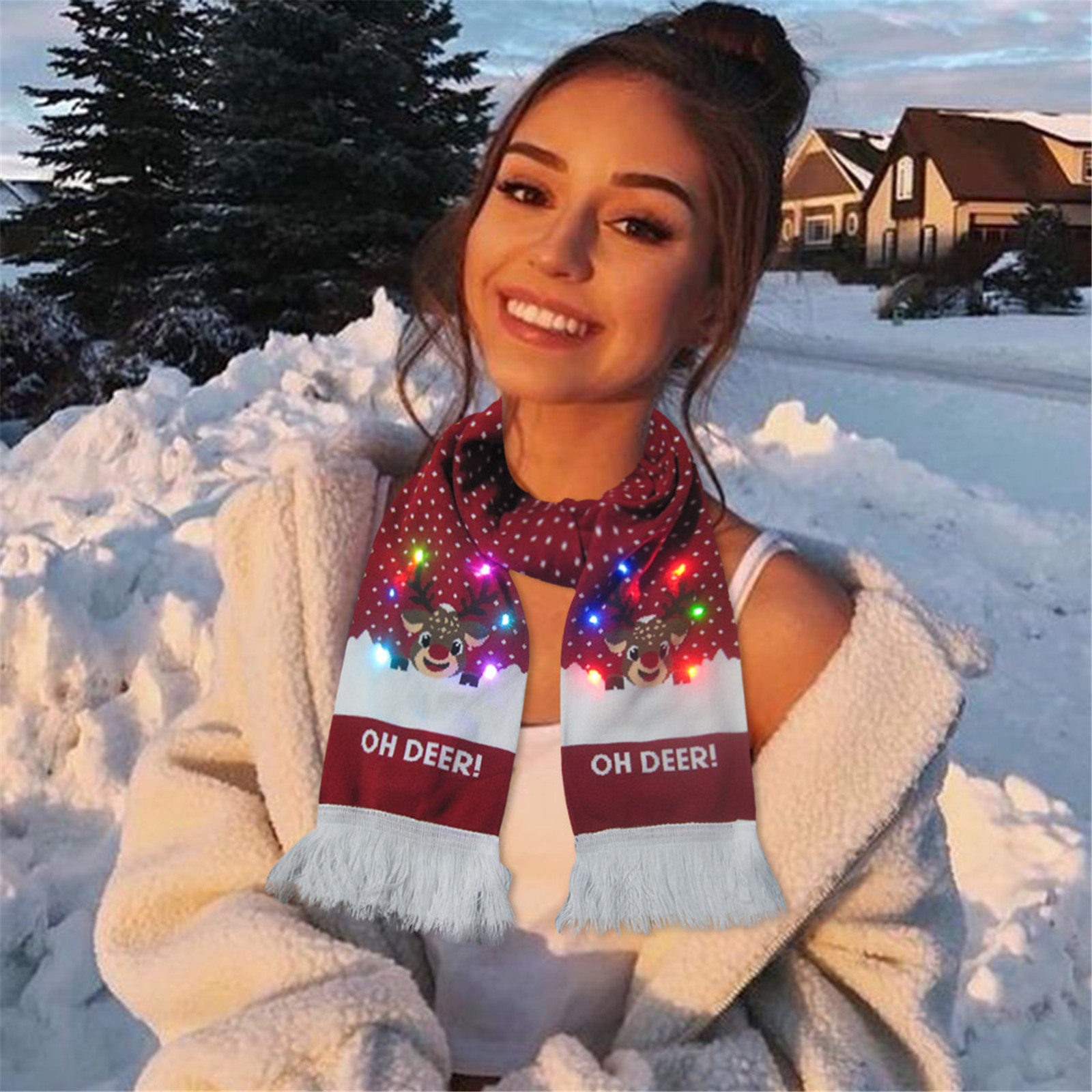 NEW Colorful Scarf Warm Knit Scarf For Christmas Decoration Gifts LED Light Up Knitted Hat For Kid Adult For Christmas Party