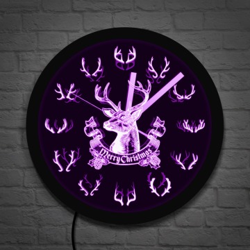 Merry Christmas Elk LED Backlight Wall Clock Different Deer Horn Antlers Cool Living Room Interior Decor Light Housewarming Gift