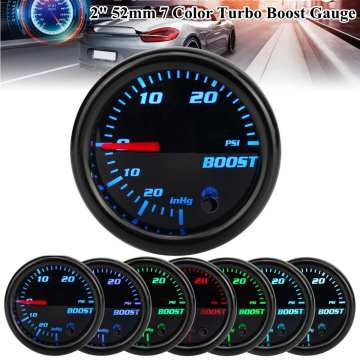 2'' 52mm Turbo Boost Gauge Vacuum Pressure Gauge 0~30 PSI / -1~2 Bar 7 Color LED Black Len 12V Universal Car Boost Pointer Meter