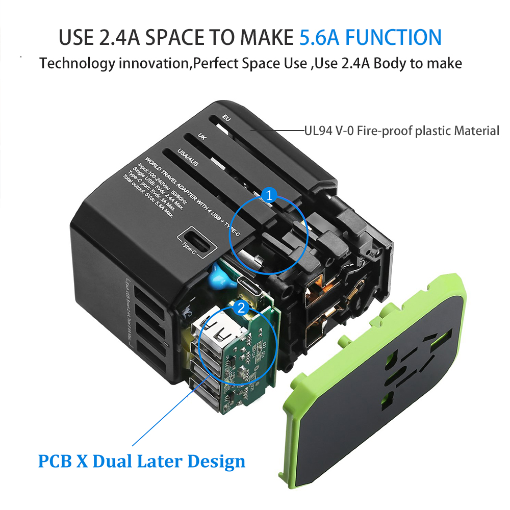 Rdxone Plug Adaptor travel adapter Universal Power Adapter Charger for US UK EU AU wall Electric Plugs Sockets Converter