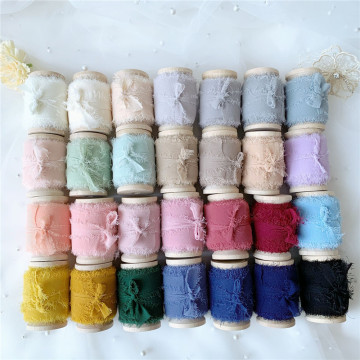 3rolls/set roll ins style Handmade Chiffon Frayed Edged Silk ribbon wedding bouquet streamers photography styling, gift wrapping