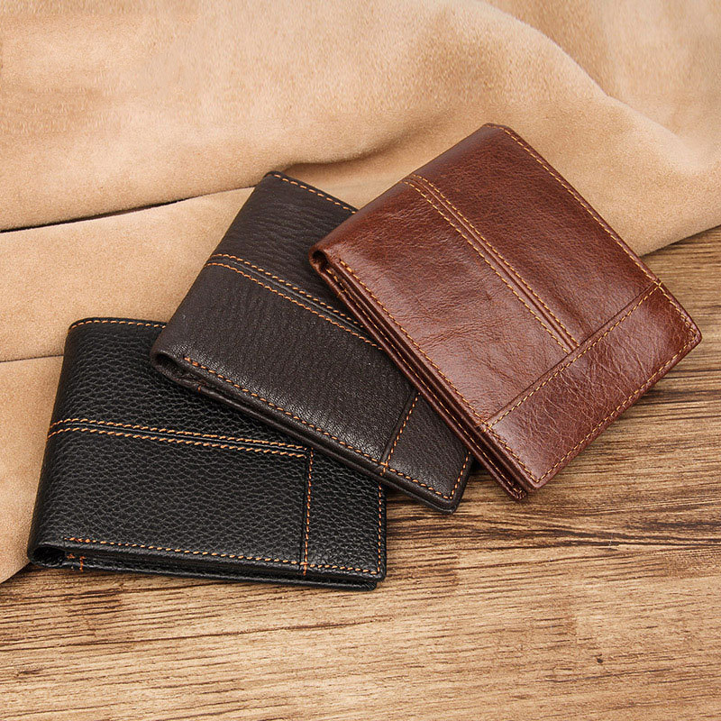 Retro Cow Leather Men Wallets Top Quality Brown Male Purse Function Brown Genuine Leather Men Wallet with Card Holders