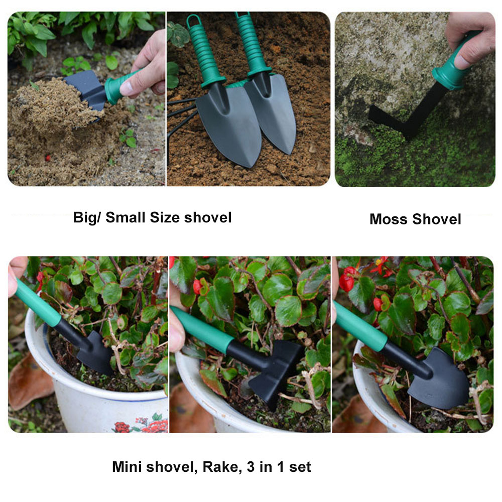 Garden Tool Set 10 Pieces Hand Tool With 3-Tooth Harrow Pruner Rake Shovel Grass Shear Spray Bottle With Storage Case