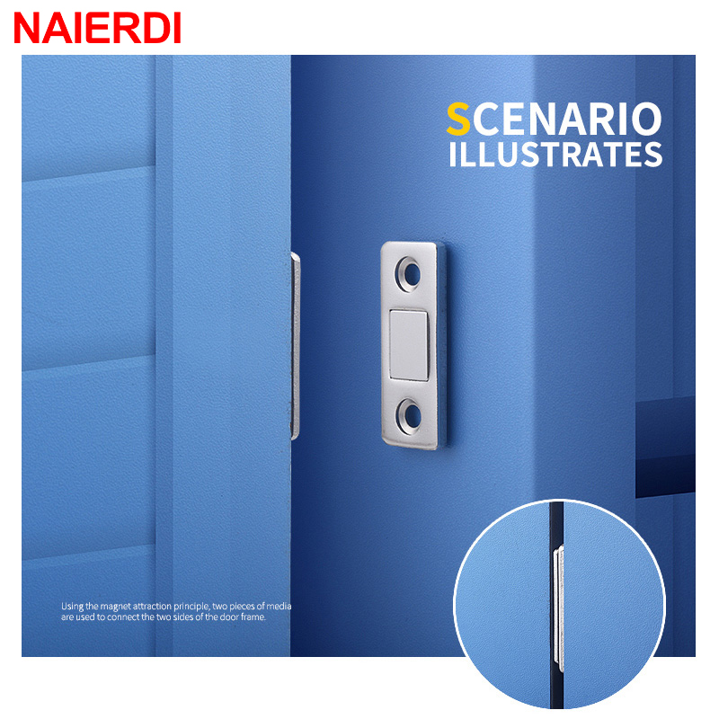 NAIERDI 2pcs/Set Hidden Door Closer Magnetic Cabinet Catches Magnet Door Stops With Screw For Closet Cupboard Furniture Hardware