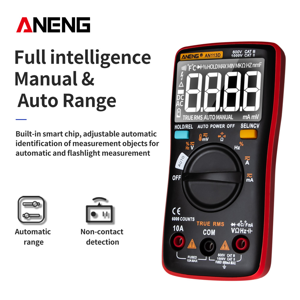 ANENG AN113D Electrical Digital Professional Multimeter 6000 Count Meter Transistor Tester Rang ACDC Voltage Current Detector