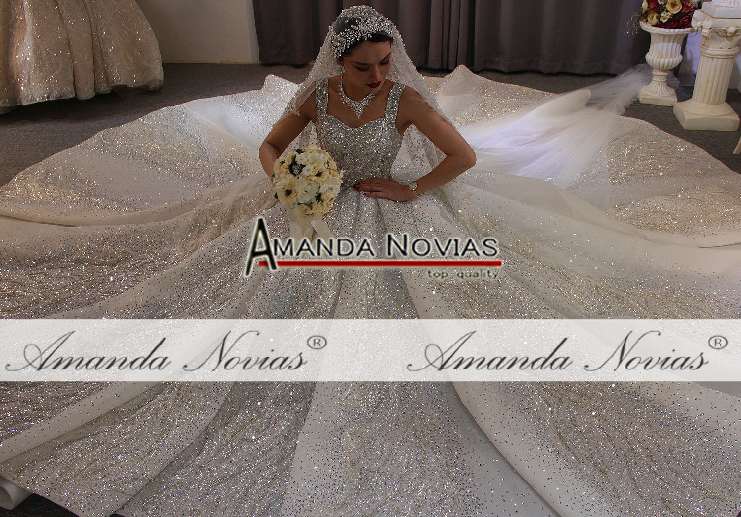 Dubai Luxury Heavy Beading wedding dress sparkling bridal dress 2020 Amanda Novias brand real work