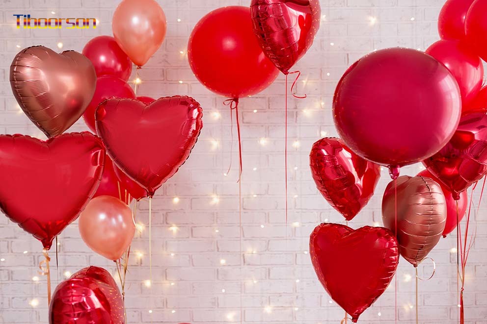 Happy Valentine's Day Backdrops For Photography Love Heart Red Ballons In Glitter Wall Curtain Wedding Party Photo Backgrounds