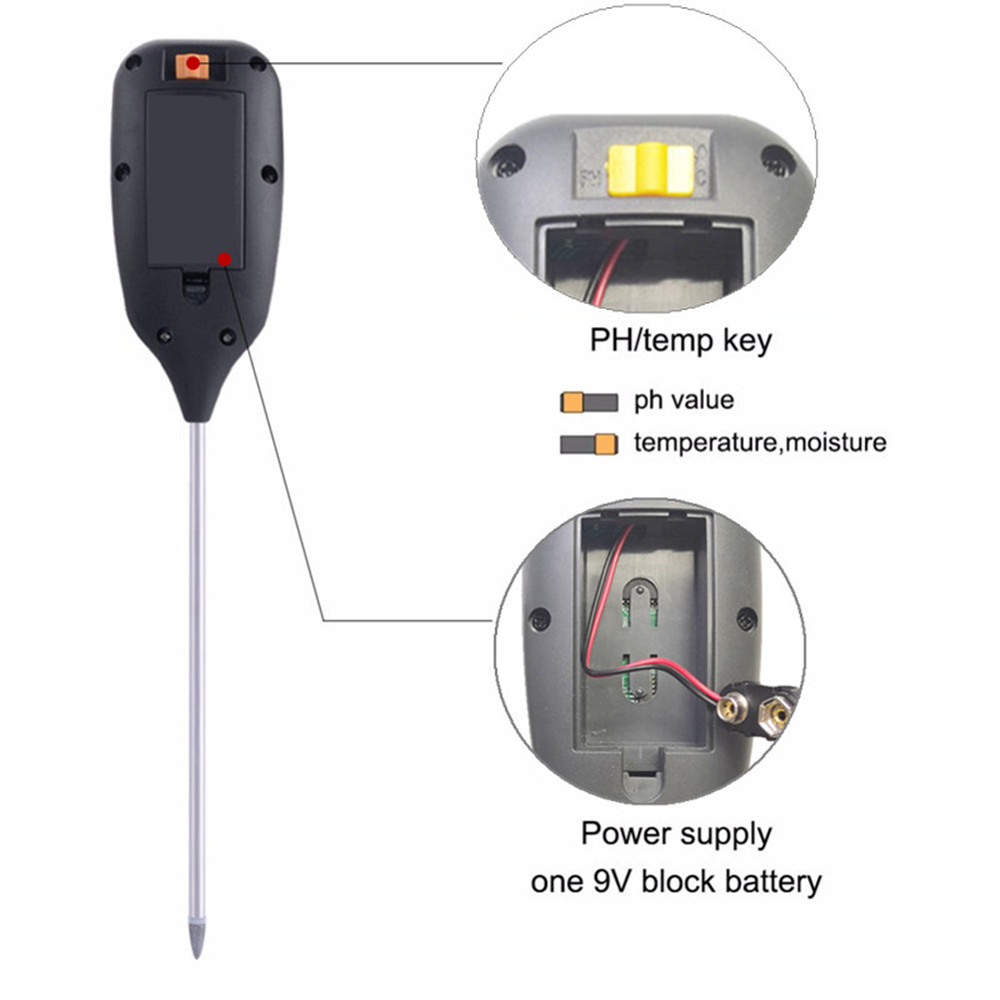 Digital 4 In 1 Soil PH Meter Soil Temperature Solar Moisture PH Meter tester for Garden Plants Flowers LCD Display 40%off