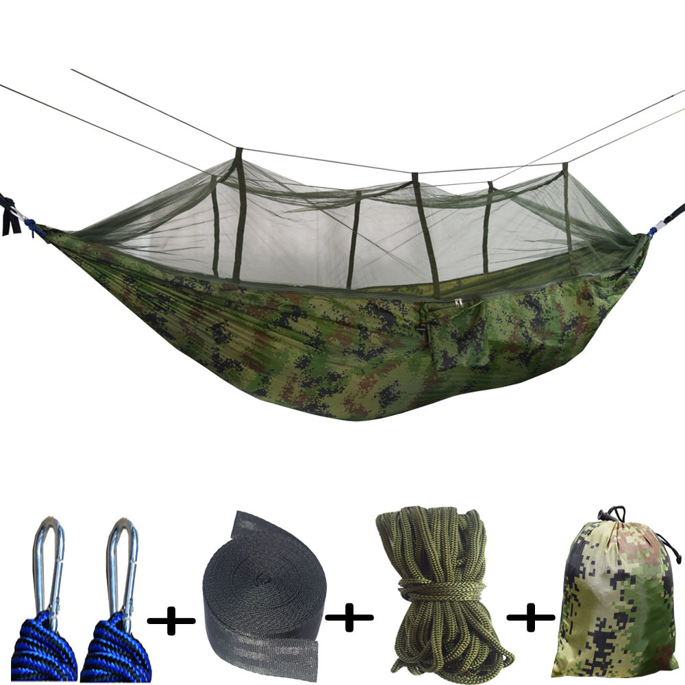 Agemore Portable Double Sleeping Hammock with Mosquito Net Ultralight High Strength Parachute Fabric Camping Hammock Swing