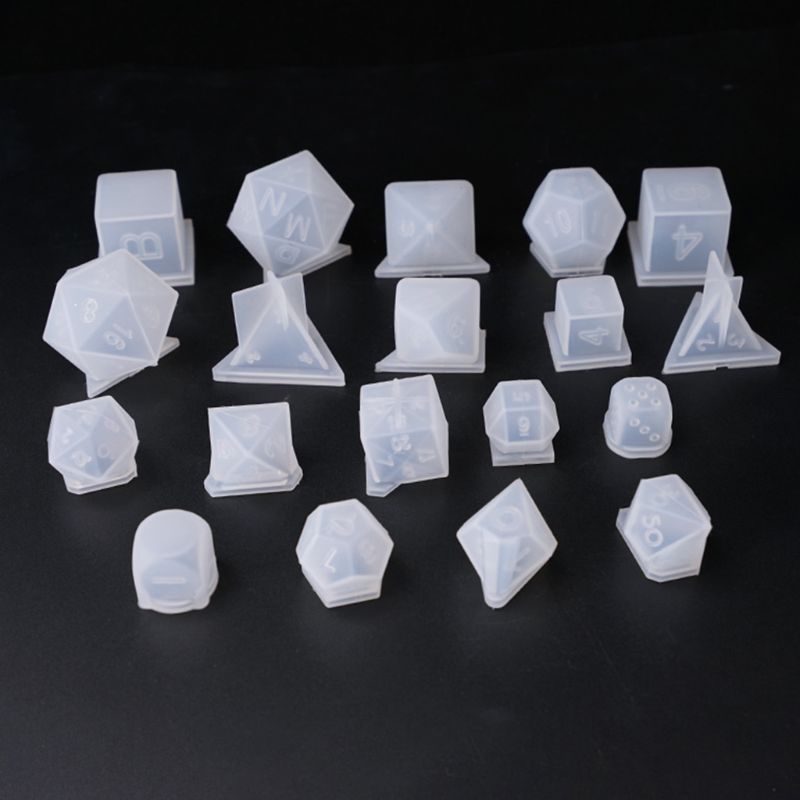 19 Pcs DIY Crystal Epoxy Mold Dice Fillet Shape Multi-spec Digital Game High Mirror Silicone Mould Making Accessories