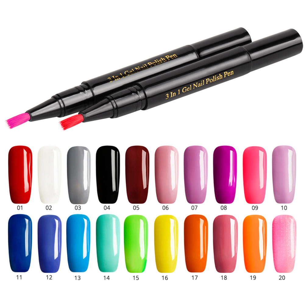 3 In 1 Women Fashion Nail Art Gel Nail Polish Pen Tool DIY Salon Nail Glue Pen UV Nail Art Gel Lacquer Gel Paint Glitter Nail