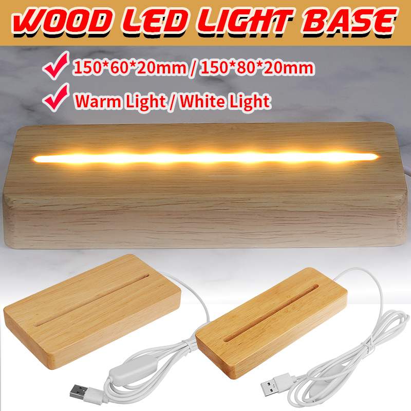 Wood Color Base White/Warm Light Remote Control Wooden LED Light Base Rotating Display Stand Lamp Holder Lamp Base USB Charge