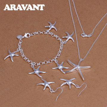 925 Silver Jewelry Set For Women Romantic Starfish Pendant Necklace Earring Bracelet Jewelry Set Valentine Gift