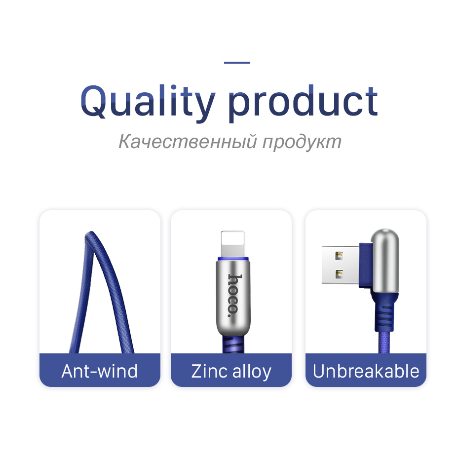 HOCO 2.4A Zinc Alloy 90 Degree USB Cable for Apple iPhone 116 7 plus 8 X Xs Max XR Fast Charging Original Charger Wire Data Sync