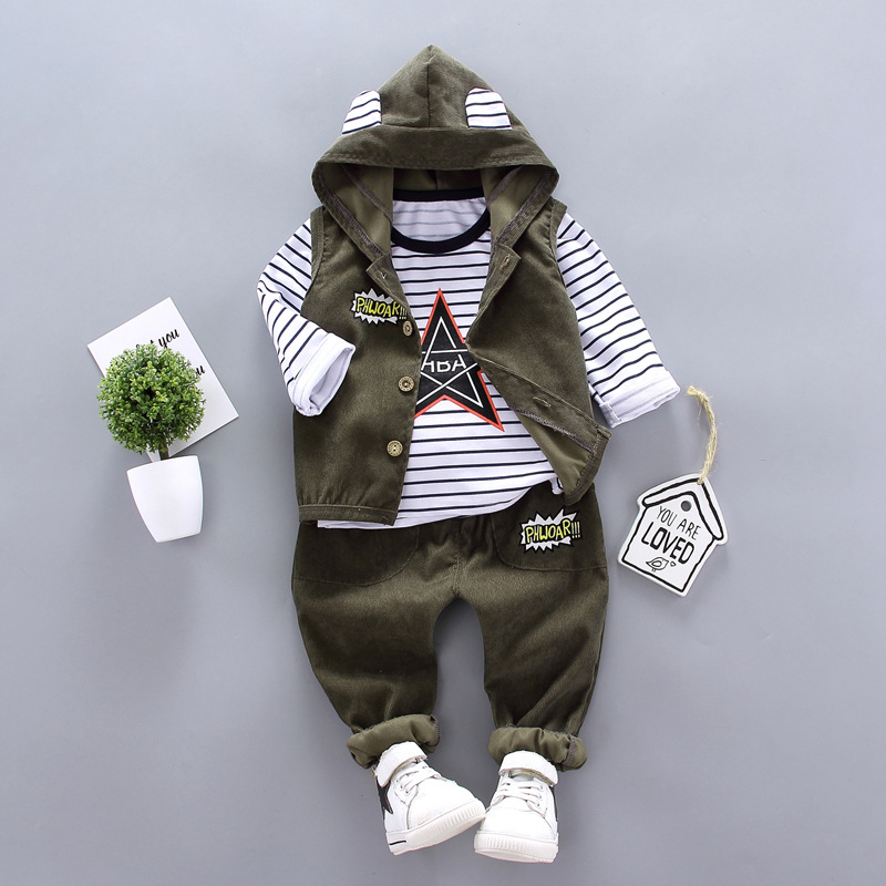 Baby Boys Spring Fall Print Set 0-1 2 3-4 year-old Boy Handsome Autumn Winter Clothes Three-piece Children's Clothes Fashion